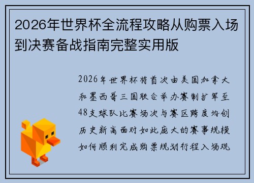 2026年世界杯全流程攻略从购票入场到决赛备战指南完整实用版